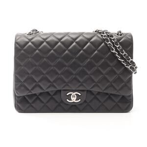 Chanel Matelasse Maxi Double Flap Shoulder Bag Lambskin Leather Black